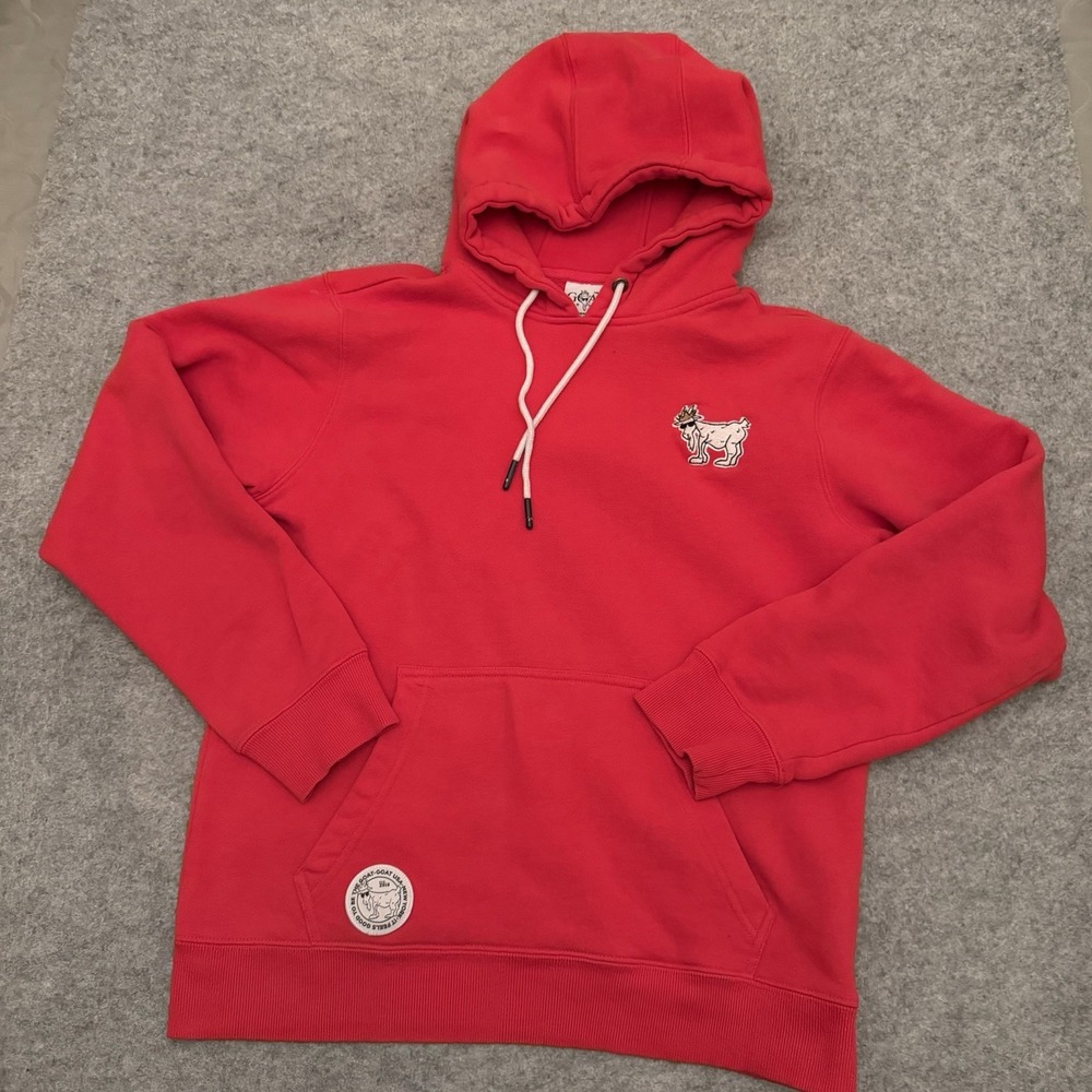 Goat USA Men's Hoodie Sweatshirt Embroidered Logo "Chuck the Goat" Red Size S